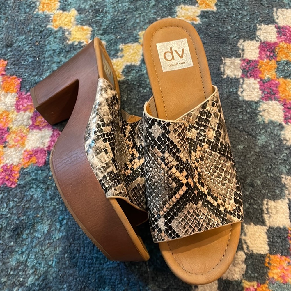 Dolce Vita Snake Print Chunky Heels